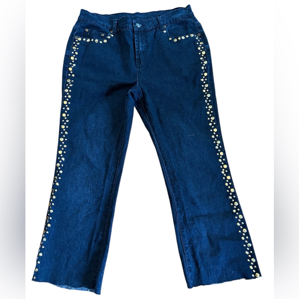 DG2 by Diane Gilman Blue & Gold Ankle stretch Jeans w/Metallic Accents Size 10P